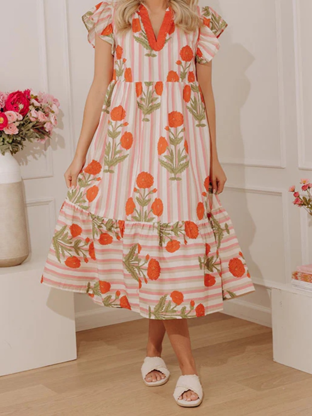 Floral Stripe Midi Dress